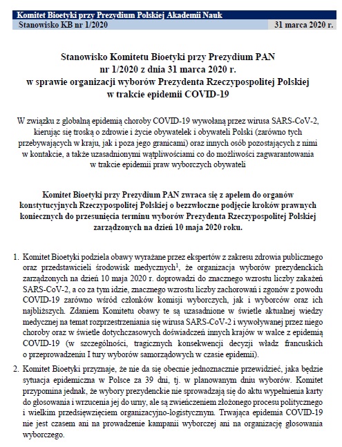 stanowisko BIOETYKA wybory